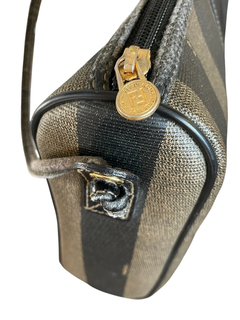 Fendi Vintage Black and Brown StripedCanvas Crossbody
